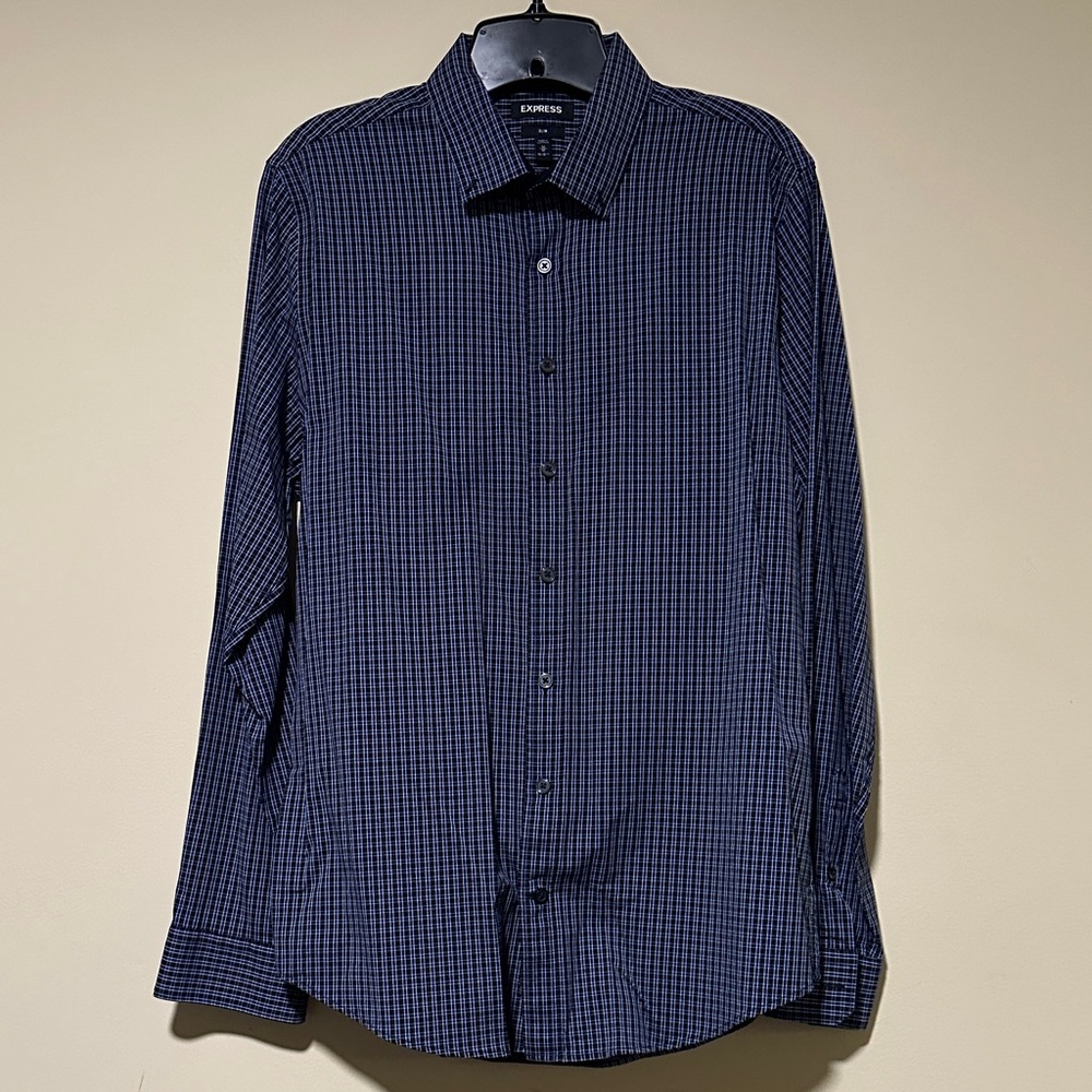 Express Men's Blue Checkered Button Down Shirt